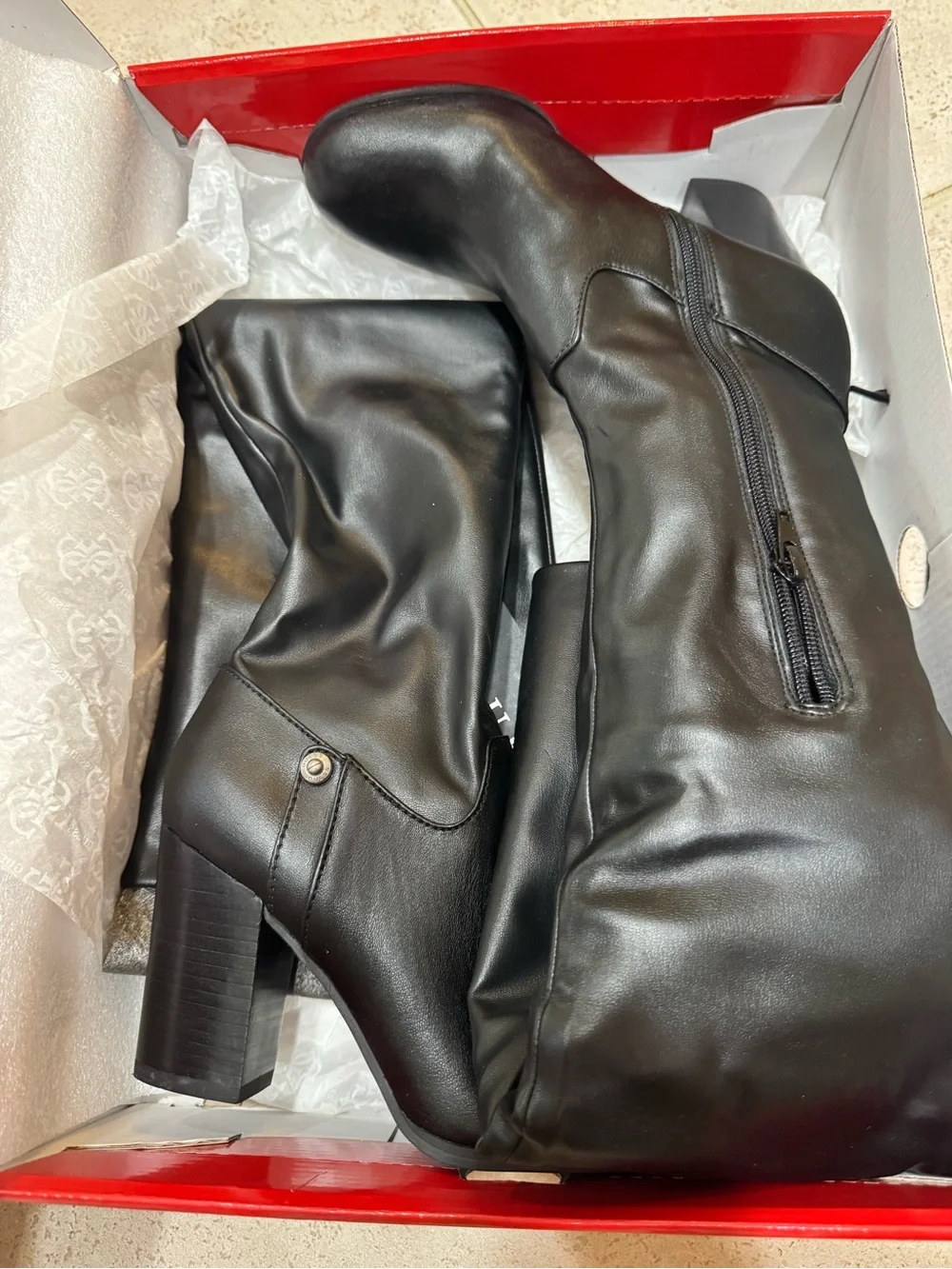 GUESS Black Faux-Leather Over-the-Knee Block Heel Boots